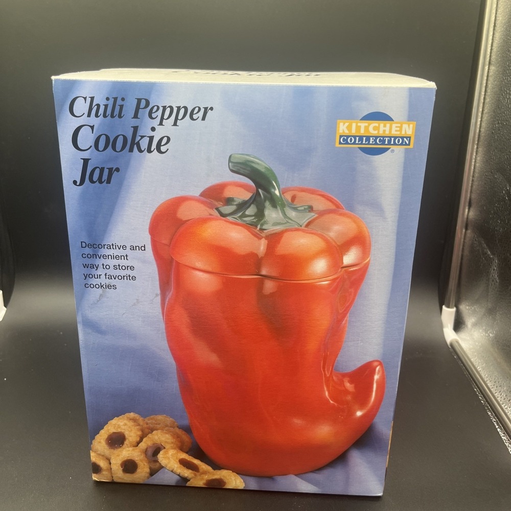 Vintage Kitchen Collection Ceramic Chili Pepper Cookie Jar Retro Canister NIB